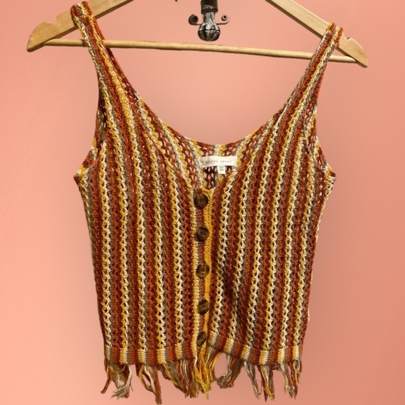 crochet tank top boho hippie‎ xs fringe - Picture 3 of 8